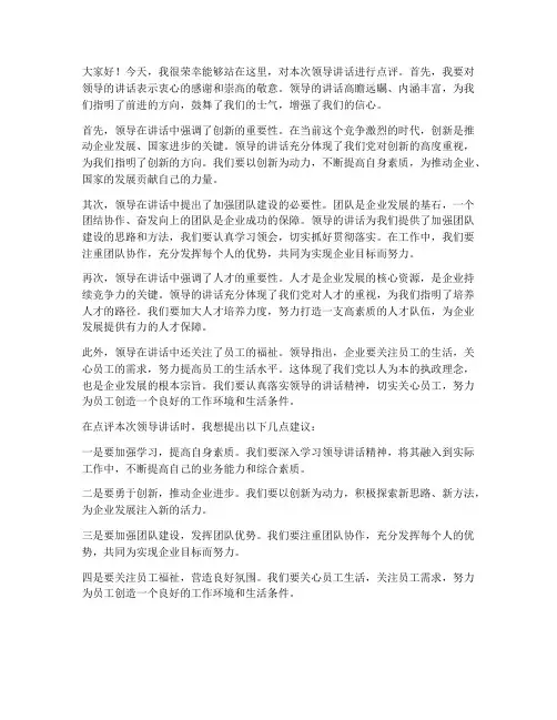 领导讲话点评发言稿