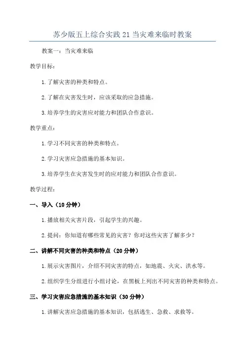 苏少版五上综合实践21当灾难来临时教案