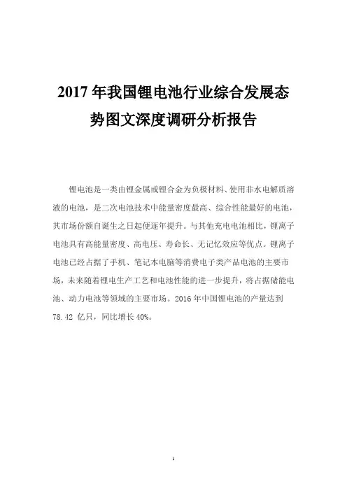 2017年我国锂电池行业综合发展态势图文深度调研分析报告