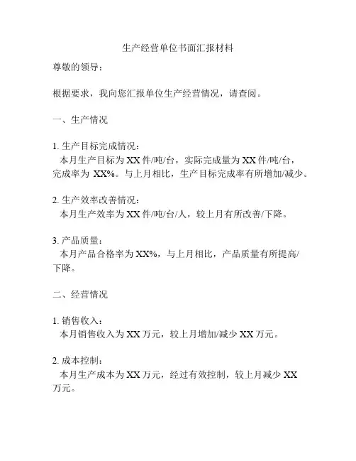 生产经营单位书面汇报材料