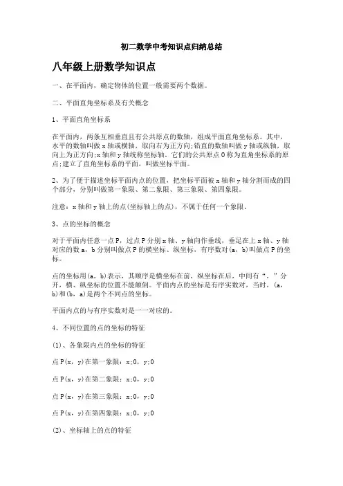 初二数学中考知识点归纳总结