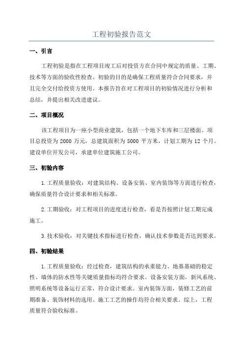 工程初验报告范文