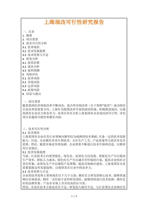 上海混改可行性研究报告