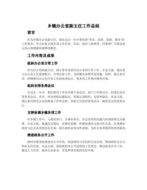 乡镇办公室副主任工作总结