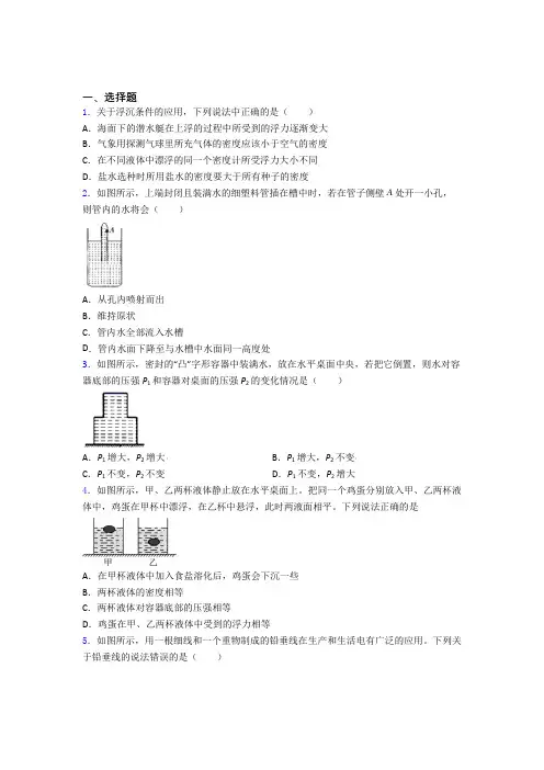 【沪粤版】初中物理八年级下册期中试卷含答案