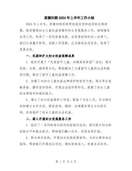某镇妇联2024年上半年工作小结