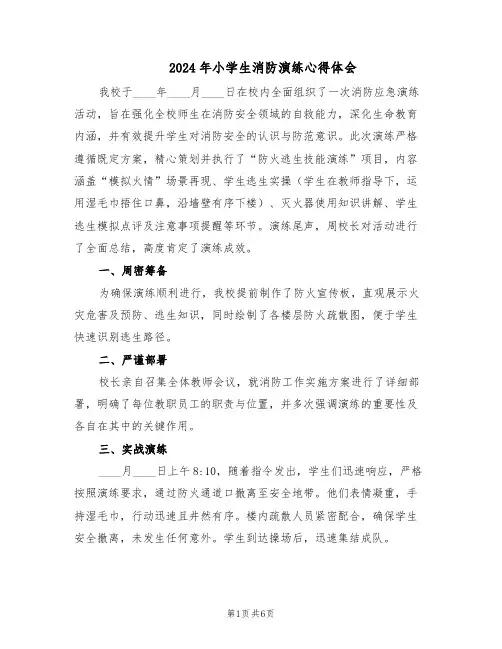 2024年小学生消防演练心得体会（五篇）