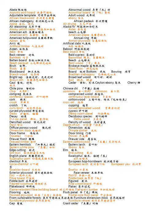 家具材料中英文对照