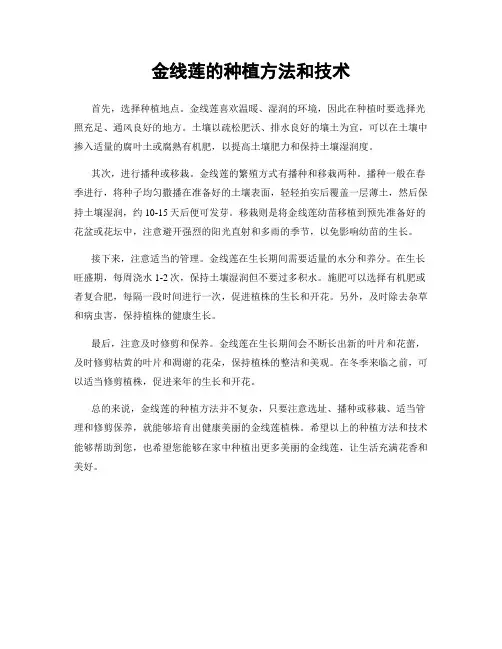 金线莲的种植方法和技术