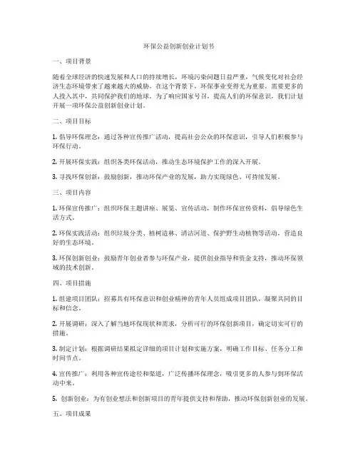 环保公益创新创业计划书