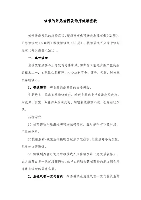 咳嗽的常见病因及治疗健康宣教