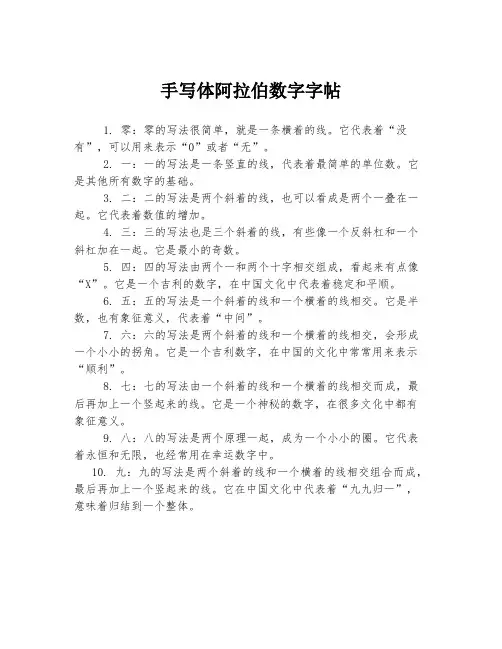 手写体阿拉伯数字字帖