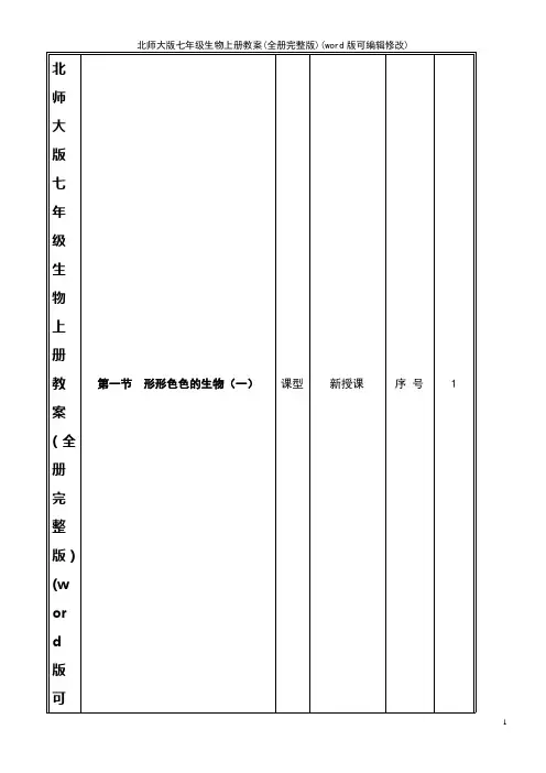 北师大版七年级生物上册教案(全册完整版)(K12教育文档)