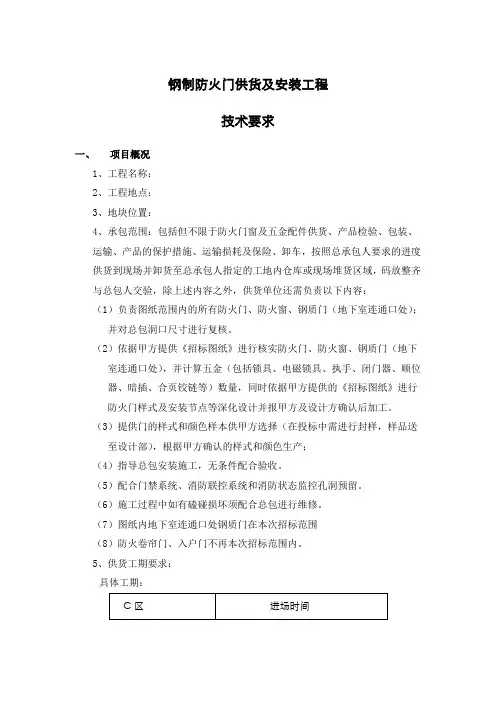 钢制防火门供货与安装技术要求