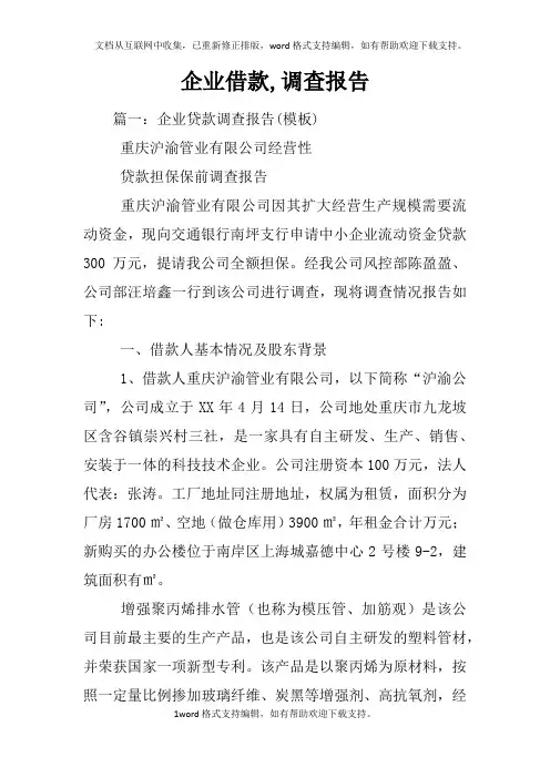 企业借款,调查报告