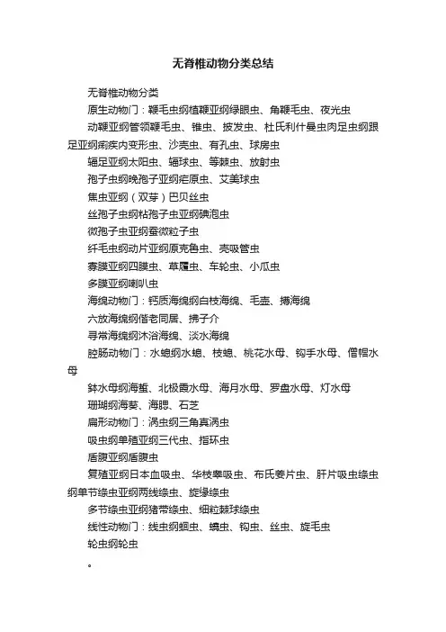 无脊椎动物分类总结