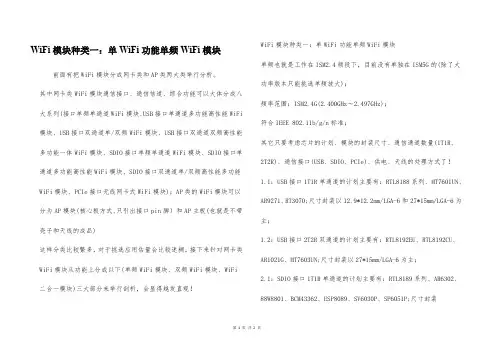 WiFi模块种类一：单WiFi功能单频WiFi模块