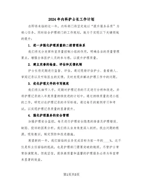 2024年内科护士长工作计划（三篇）