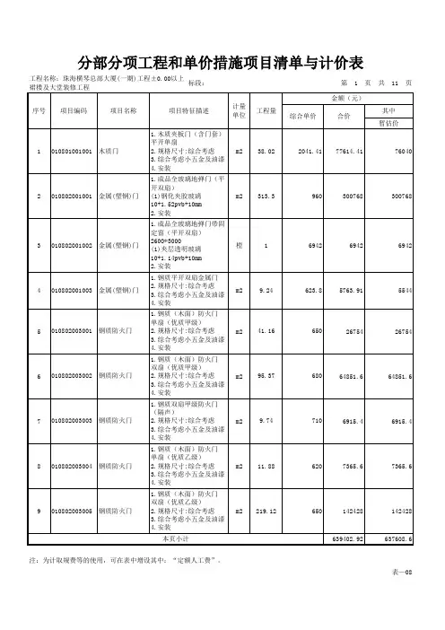 装修工程投标报价清单