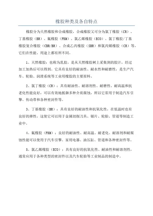 橡胶种类及各自特点