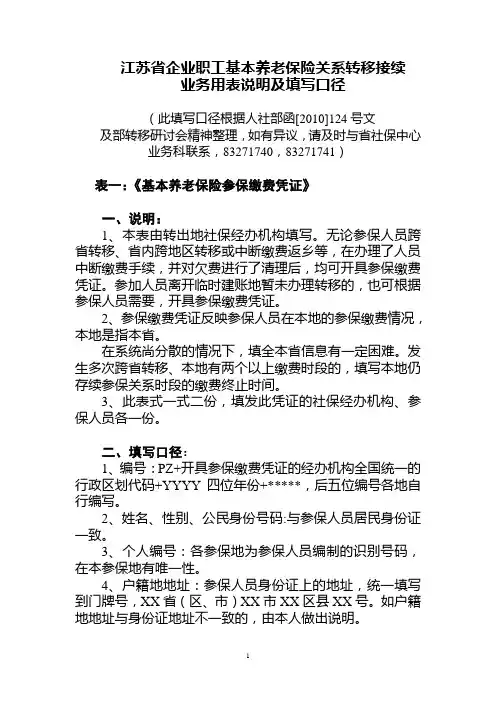 转移业务用表相关表式口径(6-1)