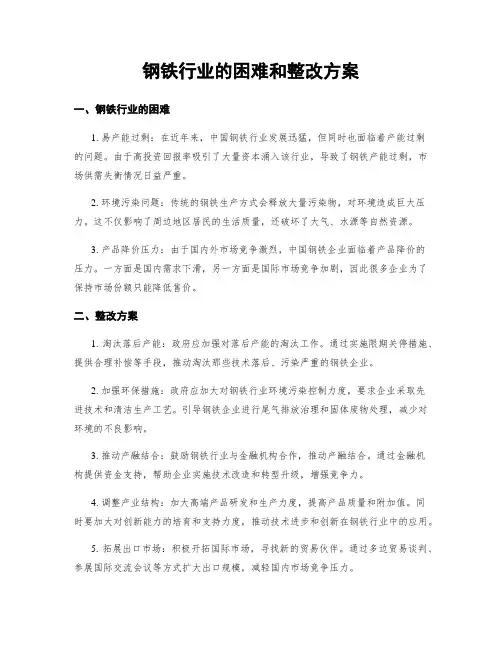 钢铁行业的困难和整改方案