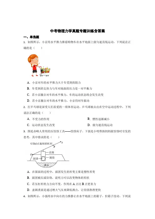 中考物理力学专题训练含参考答案-5篇
