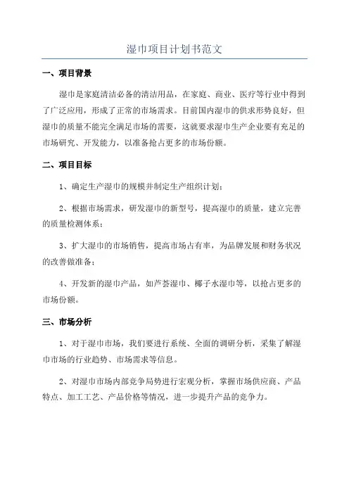 湿巾项目计划书范文