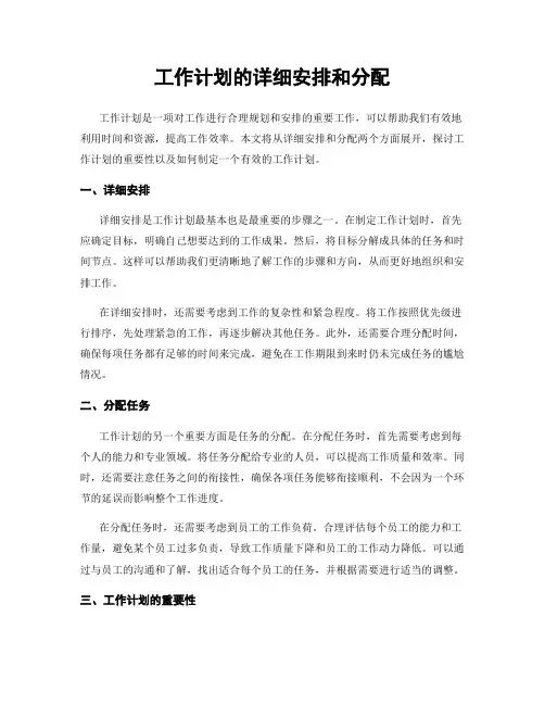 工作计划的详细安排和分配