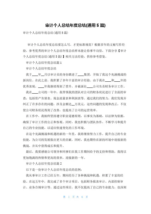 审计个人总结年度总结(通用5篇)