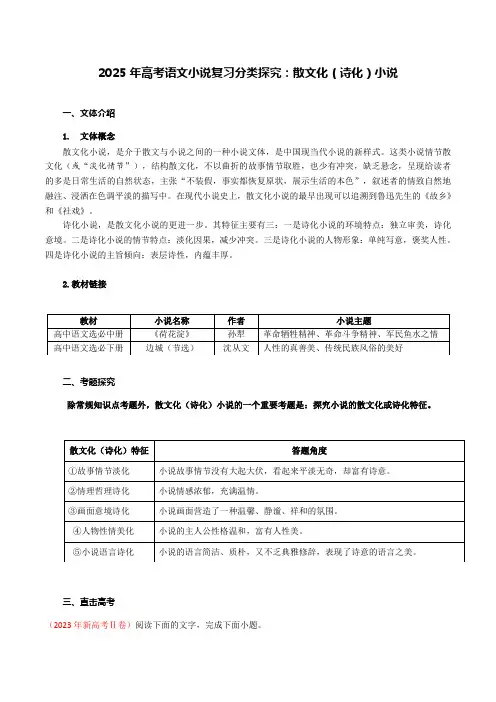 2025年高考语文第二轮复习学生版小说——专题03 散文化(诗化)小说