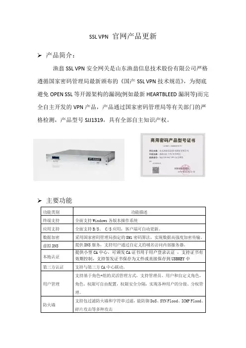 山东渔翁信息ssl vpn 产品介绍