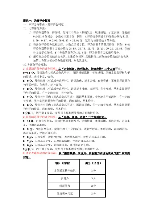 评委评分标准6份、评分表表一15份、评分表表二8份