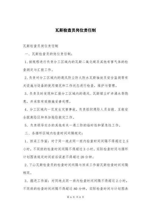 瓦斯检查员岗位责任制