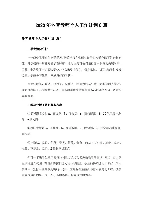 2023年体育教师个人工作计划6篇