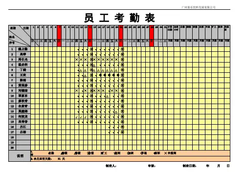 公司员工考勤表模板