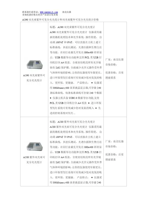 A590双光束紫外可见分光光度计和双光束紫外可见分光光度计价格