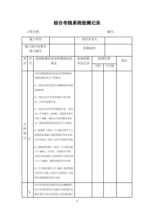 综合布线系统检测记录