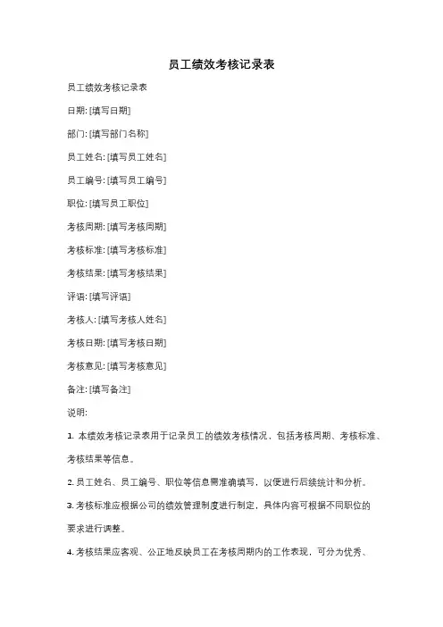 员工绩效考核记录表