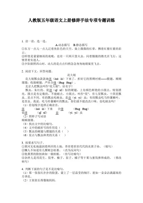 人教版五年级语文上册修辞手法专项专题训练