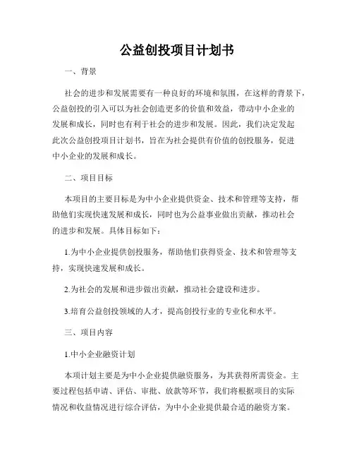 公益创投项目计划书