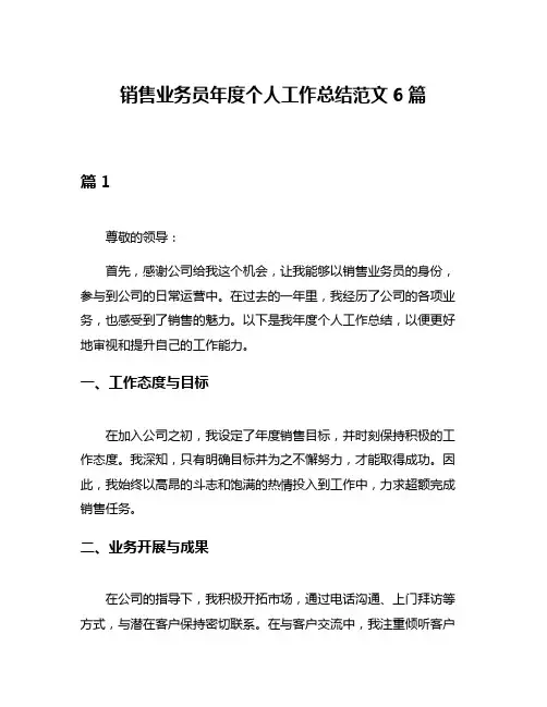 销售业务员年度个人工作总结范文6篇