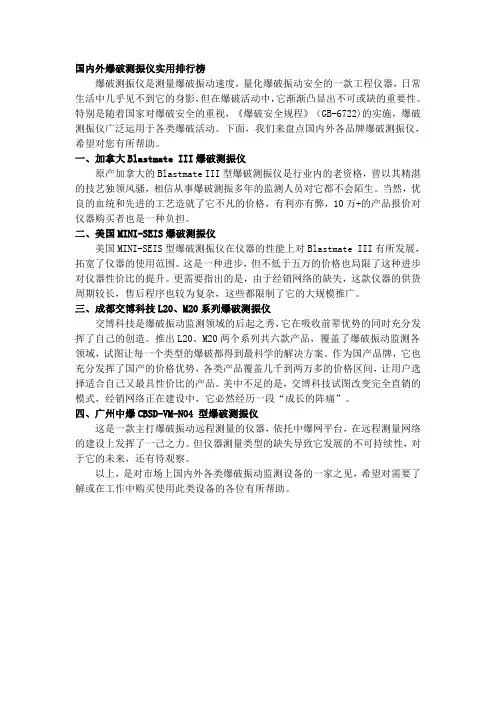 国内外爆破测振仪品牌价值排行