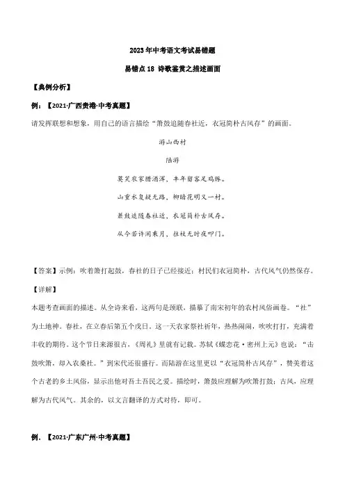诗歌鉴赏之描述画面-备战2023年中考语文考试易错题(解析版)