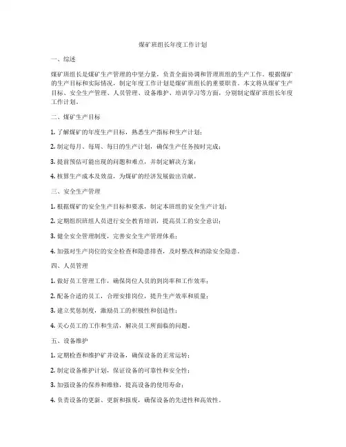 煤矿班组长年度工作计划