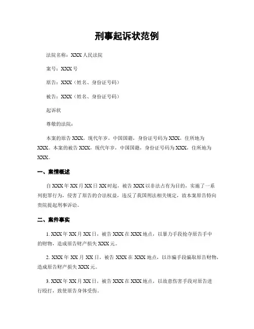 刑事起诉状范例