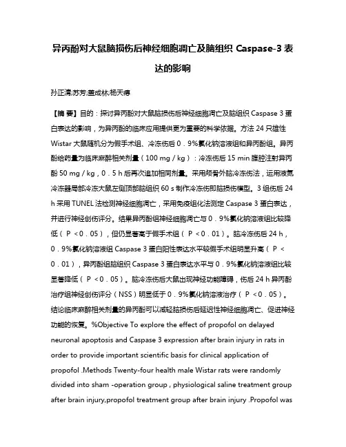 异丙酚对大鼠脑损伤后神经细胞凋亡及脑组织 Caspase-3表达的影响