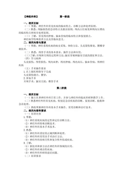神经外科住院医师规范化培训计划与细则