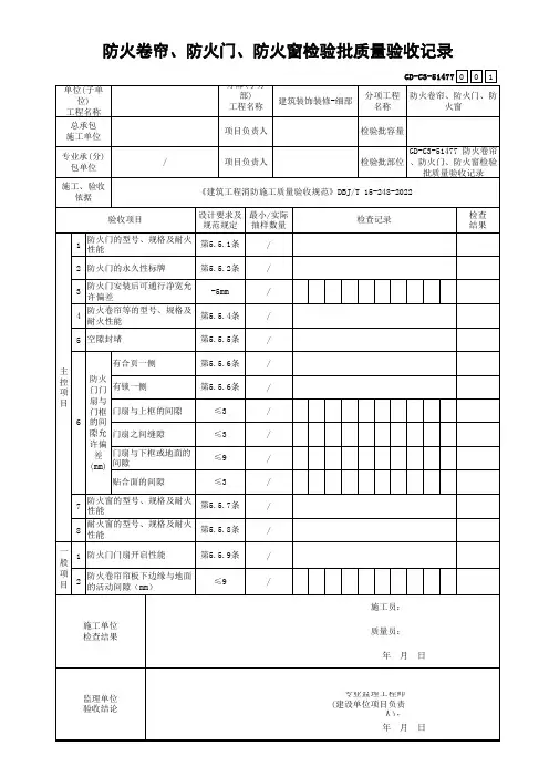 GD-C3-51477 防火卷帘、防火门、防火窗检验批质量验收记录
