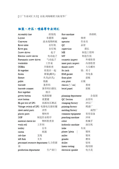 工厂专业词汇大全